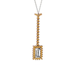 Swarovski ve sitrin 18 ayar rose altın kolye (40 cm gümüş rolo zincir)