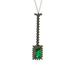 Via Kolye - Yeşil kuvars ve peridot 925 ayar siyah rodyum kaplama gümüş kolye (40 cm beyaz altın rolo zincir) #1fan9e