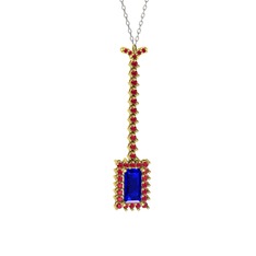 Via Kolye - Lab safir ve rodolit garnet 8 ayar altın kolye (40 cm beyaz altın rolo zincir) #1fkxh7x