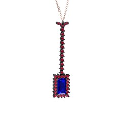 Via Kolye - Lab safir ve rodolit garnet 925 ayar siyah rodyum kaplama gümüş kolye (40 cm rose altın rolo zincir) #1g7e5y9