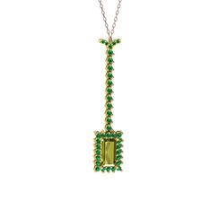 Peridot ve yeşil kuvars 18 ayar altın kolye (40 cm gümüş rolo zincir)