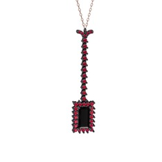 Via Kolye - Siyah zirkon ve rodolit garnet 925 ayar siyah rodyum kaplama gümüş kolye (40 cm rose altın rolo zincir) #1j13fby