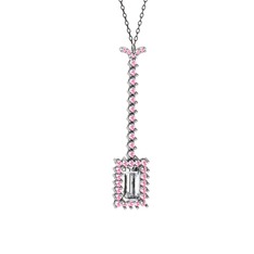 Via Kolye - Swarovski ve pembe kuvars 18 ayar beyaz altın kolye (40 cm gümüş rolo zincir) #1j27ubc