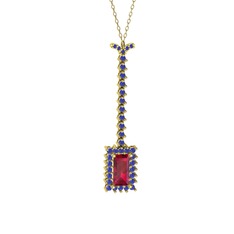 Via Kolye - Rodolit garnet ve lab safir 8 ayar altın kolye (40 cm altın rolo zincir) #1jdblt