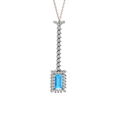 Akuamarin ve swarovski 14 ayar beyaz altın kolye (40 cm gümüş rolo zincir)