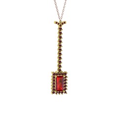 Garnet ve kök yakut 8 ayar altın kolye (40 cm rose altın rolo zincir)