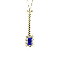 Via Kolye - Lab safir ve swarovski 8 ayar altın kolye (40 cm gümüş rolo zincir) #1kpkke8
