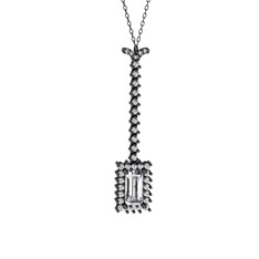 Via Kolye - Swarovski 925 ayar siyah rodyum kaplama gümüş kolye (40 cm gümüş rolo zincir) #1ky13tp