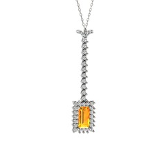 Sitrin ve swarovski 18 ayar beyaz altın kolye (40 cm gümüş rolo zincir)