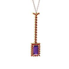 Ametist ve rodolit garnet 8 ayar altın kolye (40 cm gümüş rolo zincir)