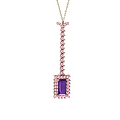 Via Kolye - Ametist ve pembe kuvars 18 ayar rose altın kolye (40 cm altın rolo zincir) #1lycrch