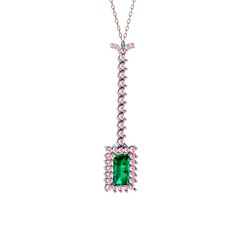 Yeşil kuvars ve pembe kuvars 8 ayar beyaz altın kolye (40 cm rose altın rolo zincir)