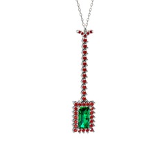 Yeşil kuvars ve garnet 18 ayar beyaz altın kolye (40 cm gümüş rolo zincir)