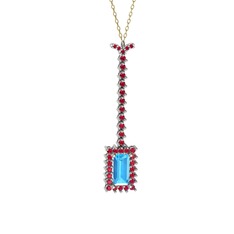 Akuamarin ve rodolit garnet 925 ayar gümüş kolye (40 cm altın rolo zincir)