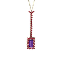 Ametist ve rodolit garnet 925 ayar rose altın kaplama gümüş kolye (40 cm altın rolo zincir)