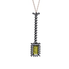 Via Kolye - Peridot ve pırlanta 925 ayar siyah rodyum kaplama gümüş kolye (0.62 karat, 40 cm gümüş rolo zincir) #1n7yq8o