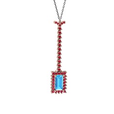 Akuamarin ve rodolit garnet 925 ayar rose altın kaplama gümüş kolye (40 cm gümüş rolo zincir)