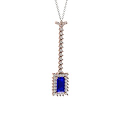 Lab safir ve swarovski 925 ayar rose altın kaplama gümüş kolye (40 cm beyaz altın rolo zincir)