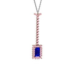Lab safir ve pembe kuvars 925 ayar rose altın kaplama gümüş kolye (40 cm gümüş rolo zincir)