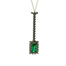 Via Kolye - Yeşil kuvars ve peridot 925 ayar siyah rodyum kaplama gümüş kolye (40 cm altın rolo zincir) #1owmhaa