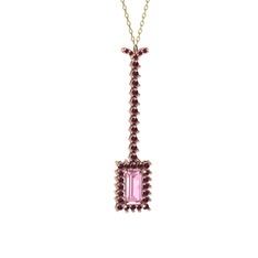Via Kolye - Pembe kuvars ve kök yakut 8 ayar rose altın kolye (40 cm gümüş rolo zincir) #1oxdebw