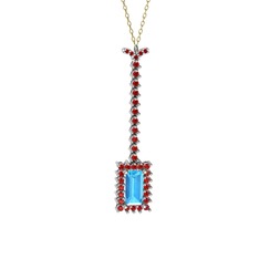 Akuamarin ve garnet 14 ayar beyaz altın kolye (40 cm altın rolo zincir)