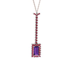 Ametist ve rodolit garnet 925 ayar gümüş kolye (40 cm rose altın rolo zincir)