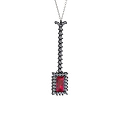 Via Kolye - Rodolit garnet ve pırlanta 925 ayar siyah rodyum kaplama gümüş kolye (0.62 karat, 40 cm gümüş rolo zincir) #1qdmncd