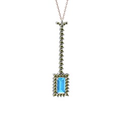 Akuamarin ve peridot 18 ayar beyaz altın kolye (40 cm rose altın rolo zincir)
