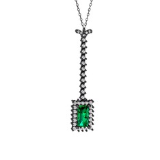 Via Kolye - Yeşil kuvars ve swarovski 925 ayar siyah rodyum kaplama gümüş kolye (40 cm gümüş rolo zincir) #1qrldo2