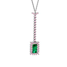 Yeşil kuvars ve pembe kuvars 14 ayar beyaz altın kolye (40 cm gümüş rolo zincir)