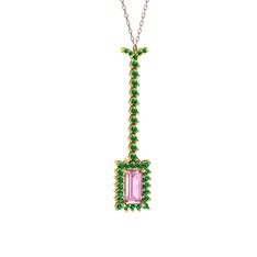 Pembe kuvars ve yeşil kuvars 8 ayar altın kolye (40 cm rose altın rolo zincir)