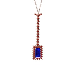 Via Kolye - Lab safir ve garnet 8 ayar rose altın kolye (40 cm rose altın rolo zincir) #1sn0lpz