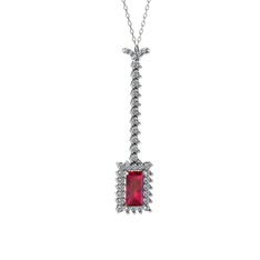 Via Kolye - Rodolit garnet ve pırlanta 14 ayar beyaz altın kolye (0.62 karat, 40 cm beyaz altın rolo zincir) #1usgwp6