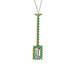 Swarovski ve kök zümrüt 925 ayar altın kaplama gümüş kolye (40 cm gümüş rolo zincir)
