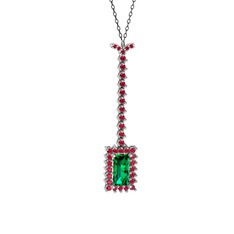 Via Kolye - Yeşil kuvars ve rodolit garnet 925 ayar gümüş kolye (40 cm gümüş rolo zincir) #1whxy4w