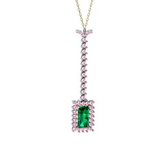 Via Kolye - Yeşil kuvars ve pembe kuvars 8 ayar beyaz altın kolye (40 cm gümüş rolo zincir) #1wr3uad