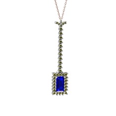Lab safir ve peridot 18 ayar beyaz altın kolye (40 cm rose altın rolo zincir)