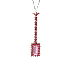 Pembe kuvars ve rodolit garnet 925 ayar rose altın kaplama gümüş kolye (40 cm beyaz altın rolo zincir)