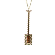 Dumanlı kuvars ve peridot 18 ayar rose altın kolye (40 cm altın rolo zincir)