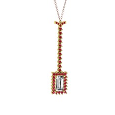 Via Kolye - Beyaz zirkon ve rodolit garnet 14 ayar altın kolye (40 cm rose altın rolo zincir) #1y56k6s