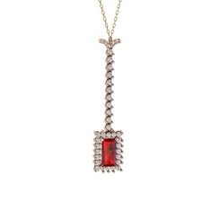 Via Kolye - Garnet ve beyaz zirkon 8 ayar rose altın kolye (40 cm altın rolo zincir) #1z2q29