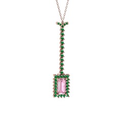 Pembe kuvars ve yeşil kuvars 925 ayar rose altın kaplama gümüş kolye (40 cm rose altın rolo zincir)