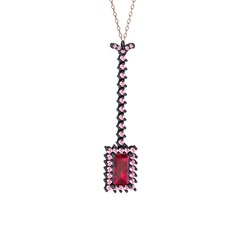 Via Kolye - Rodolit garnet ve pembe kuvars 925 ayar siyah rodyum kaplama gümüş kolye (40 cm gümüş rolo zincir) #2n68pq