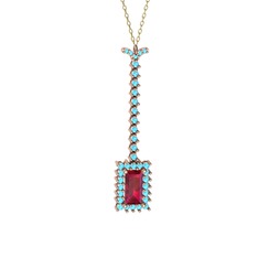 Rodolit garnet ve akuamarin 18 ayar rose altın kolye (40 cm altın rolo zincir)