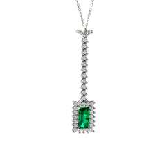Via Kolye - Yeşil kuvars ve swarovski 8 ayar beyaz altın kolye (40 cm beyaz altın rolo zincir) #4957he