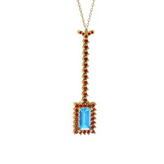 Akuamarin ve garnet 925 ayar altın kaplama gümüş kolye (40 cm gümüş rolo zincir)