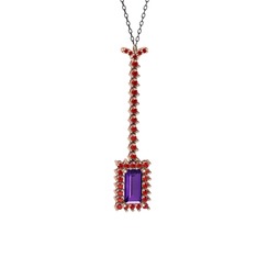 Via Kolye - Ametist ve garnet 18 ayar rose altın kolye (40 cm gümüş rolo zincir) #5mfgqr