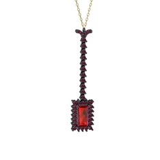 Via Kolye - Garnet ve kök yakut 925 ayar siyah rodyum kaplama gümüş kolye (40 cm altın rolo zincir) #5nktq3
