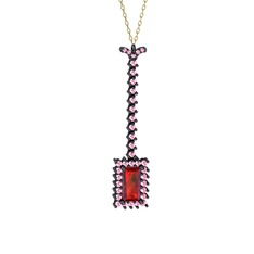 Via Kolye - Garnet ve pembe kuvars 925 ayar siyah rodyum kaplama gümüş kolye (40 cm altın rolo zincir) #5o3dhn